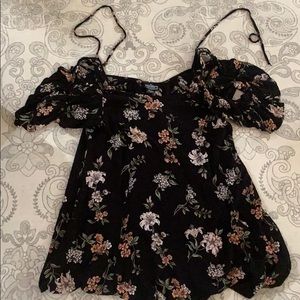 Boho Floral Black dress with cut out Shoulders